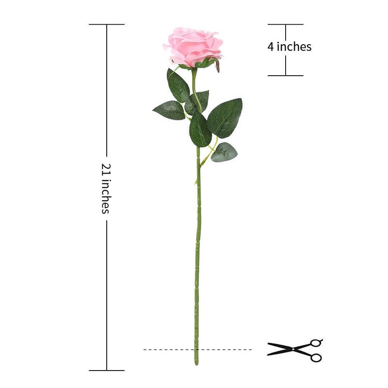 Laelfe 12 PCS Artificial Flowers Pink Roses Fake Silk Flowers Long Stem Artificial Roses for Home Wedding Decorations (Pink) - Image 2